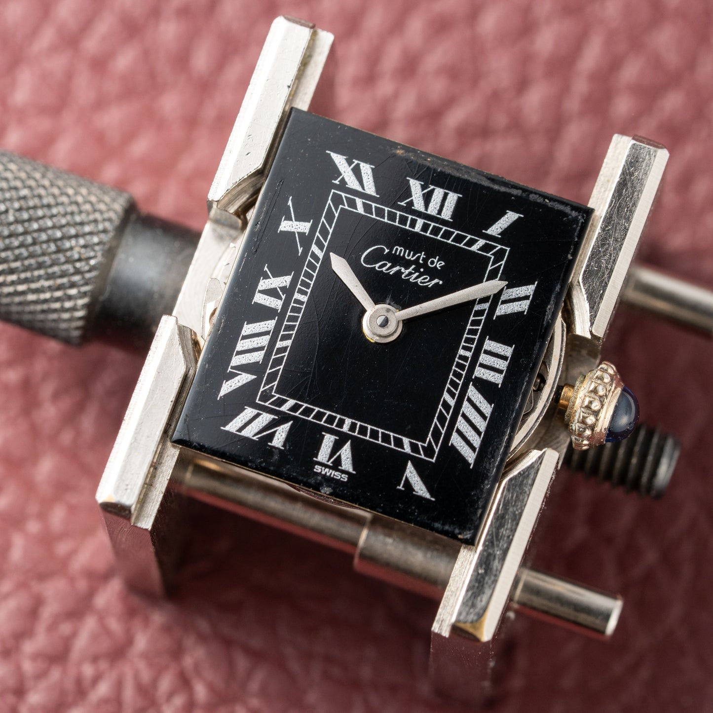 Cartier Tank Vermeil Black Roman Dial PM 1980s