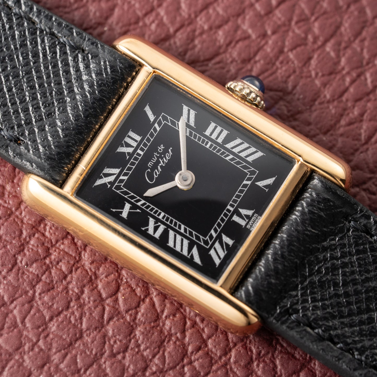 Cartier Tank Vermeil Black Roman Dial PM 1980s