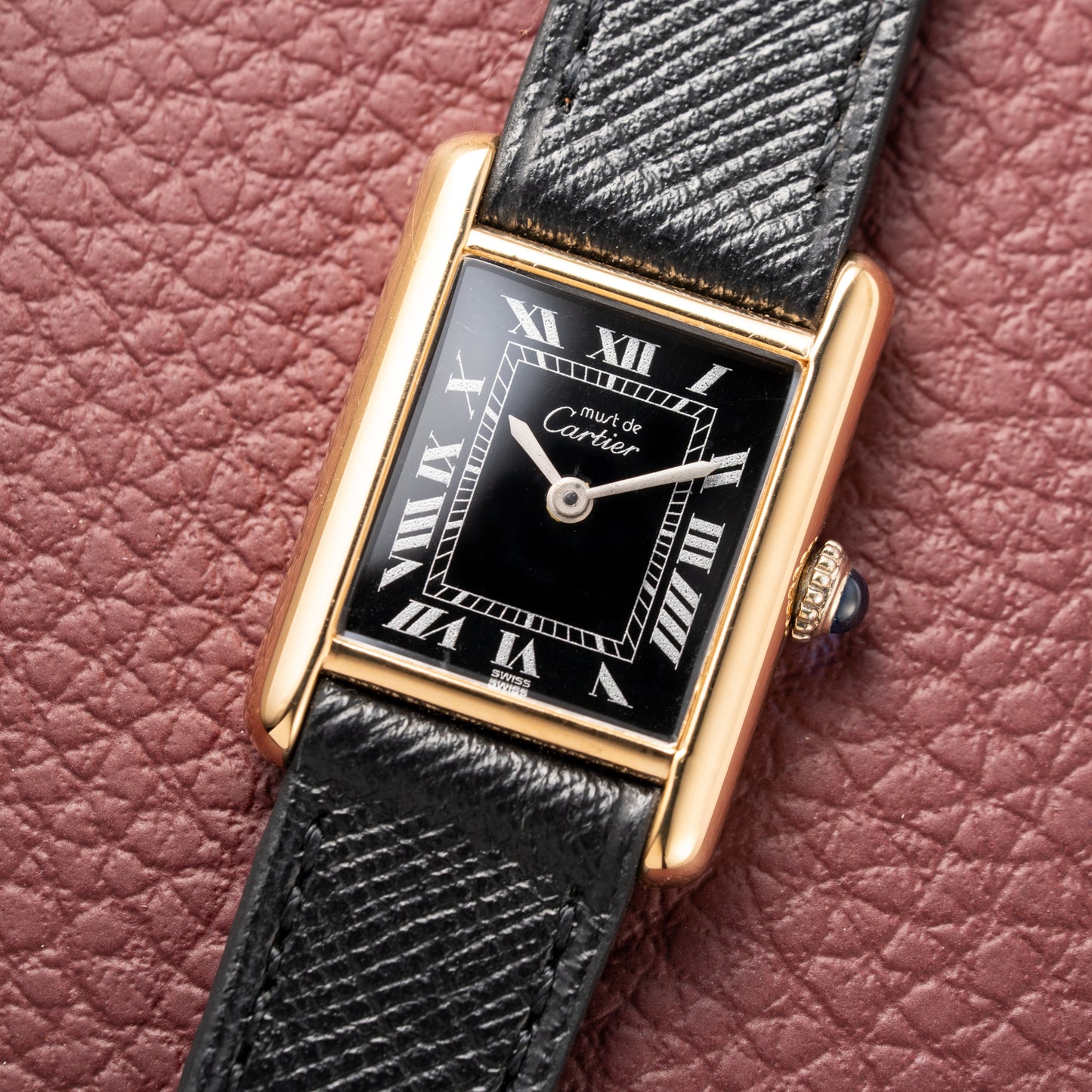 Cartier Tank Vermeil Black Roman Dial PM 1980s