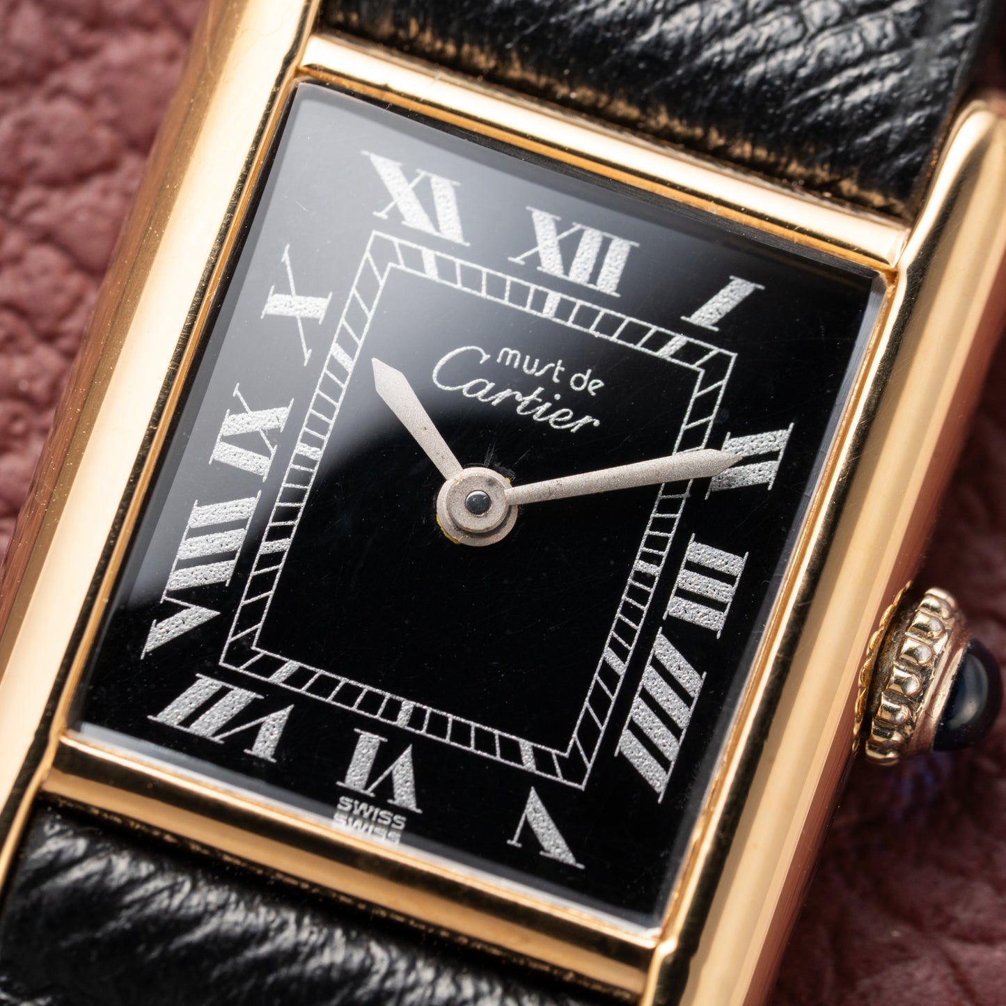 Cartier Tank Vermeil Black Roman Dial PM 1980s