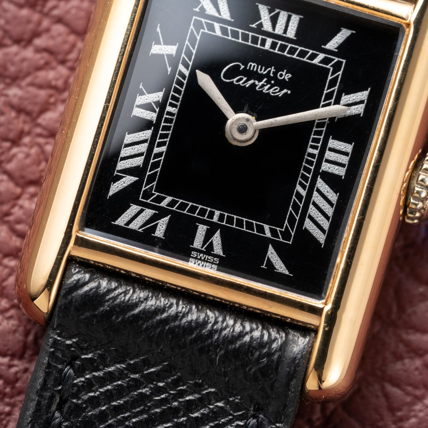 Cartier Tank Vermeil Black Roman Dial PM 1980s
