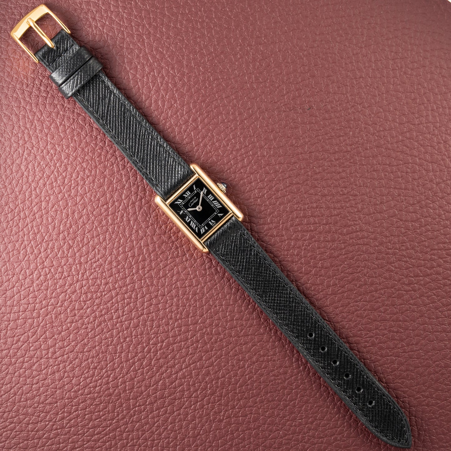 Cartier Tank Vermeil Black Roman Dial PM 1980s