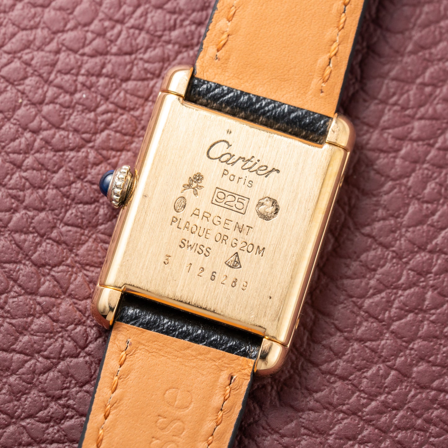 Cartier Tank Vermeil Black Roman Dial PM 1980s
