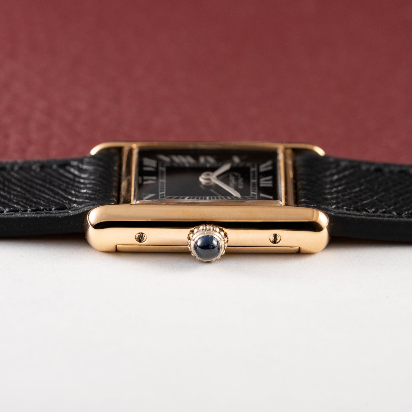 Cartier Tank Vermeil Black Roman Dial PM 1980s