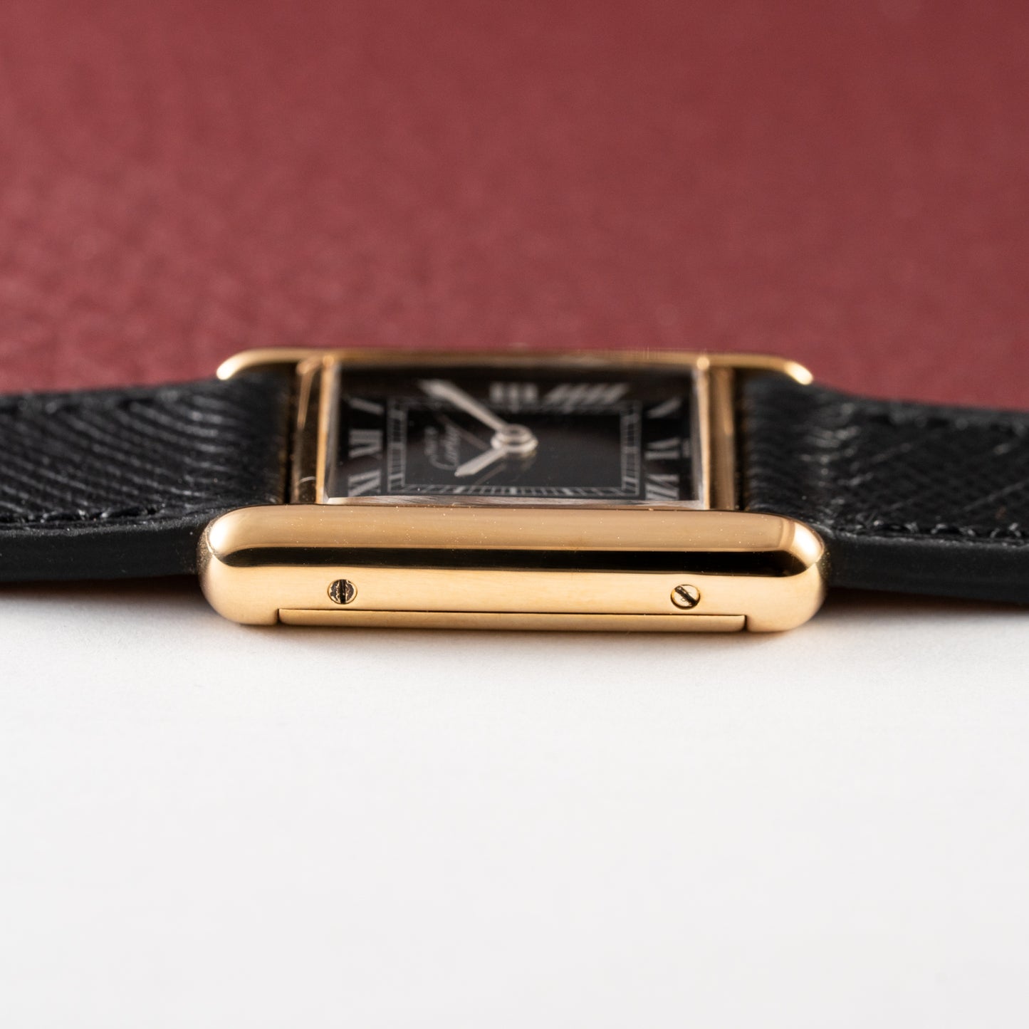 Cartier Tank Vermeil Black Roman Dial PM 1980s