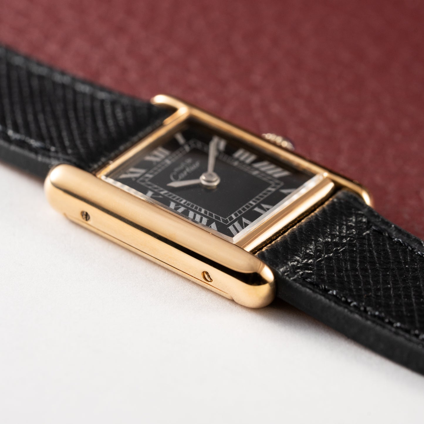 Cartier Tank Vermeil Black Roman Dial PM 1980s