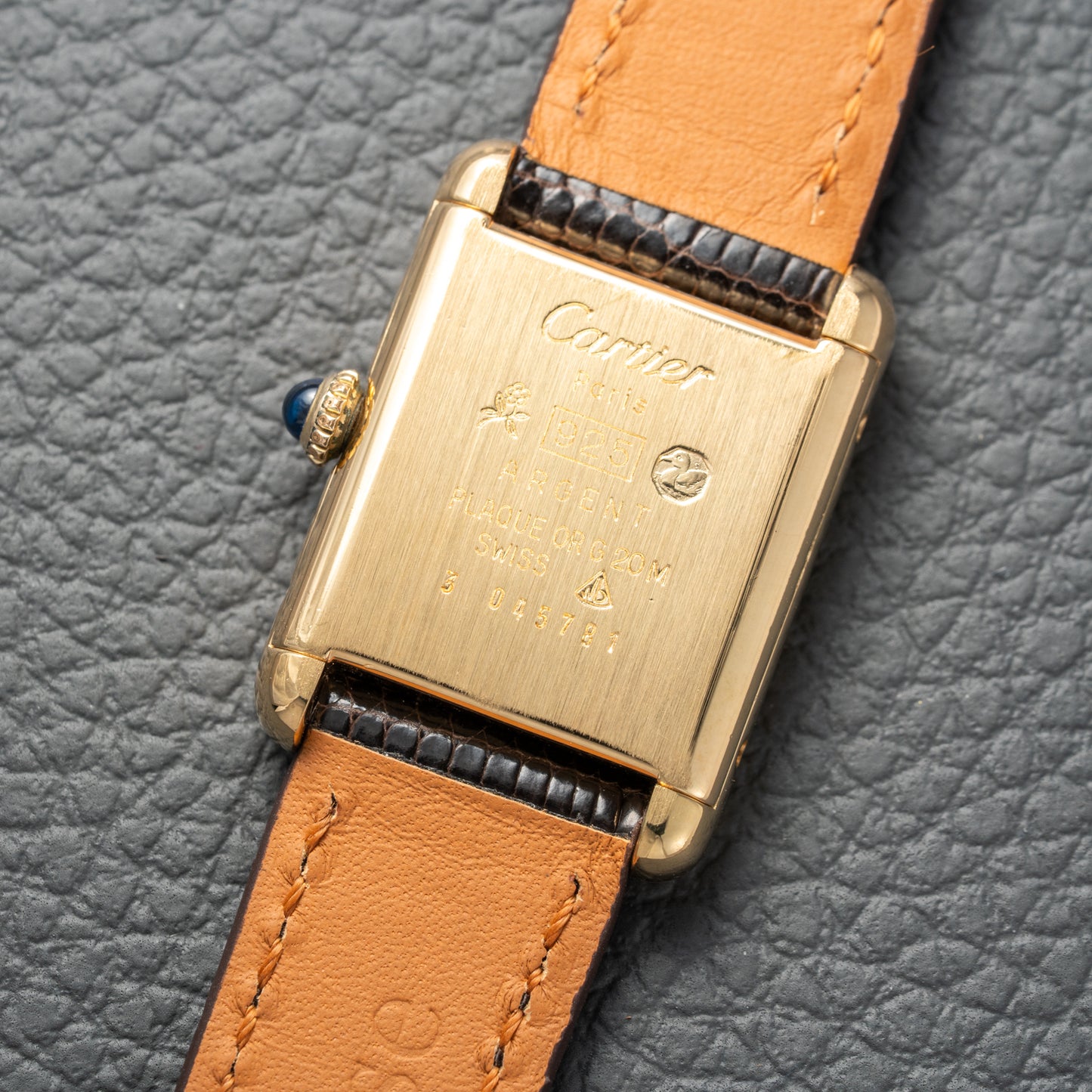 Cartier Tank Must de Vermeil 'Turtle Shell' Brown Wood Dial PM Full Set from 1978!