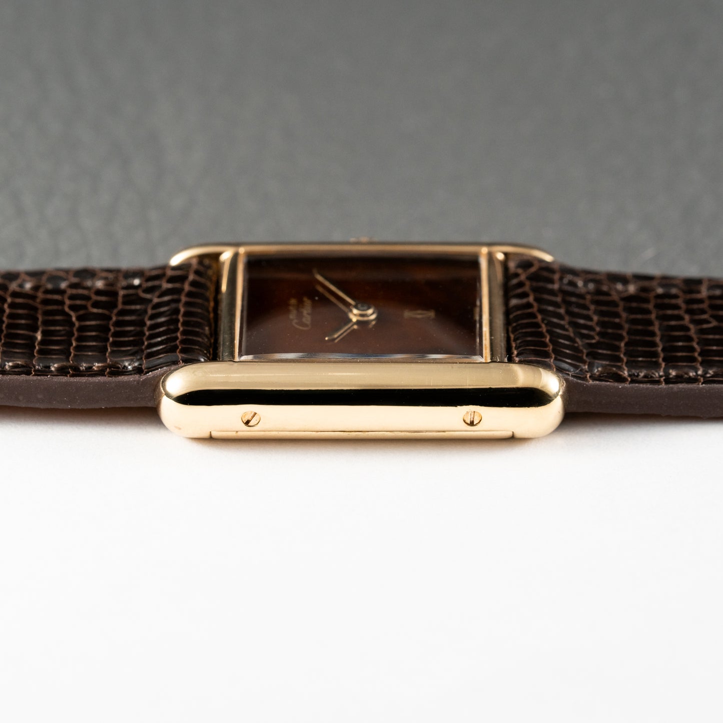 Cartier Tank Must de Vermeil 'Turtle Shell' Brown Wood Dial PM Full Set from 1978!