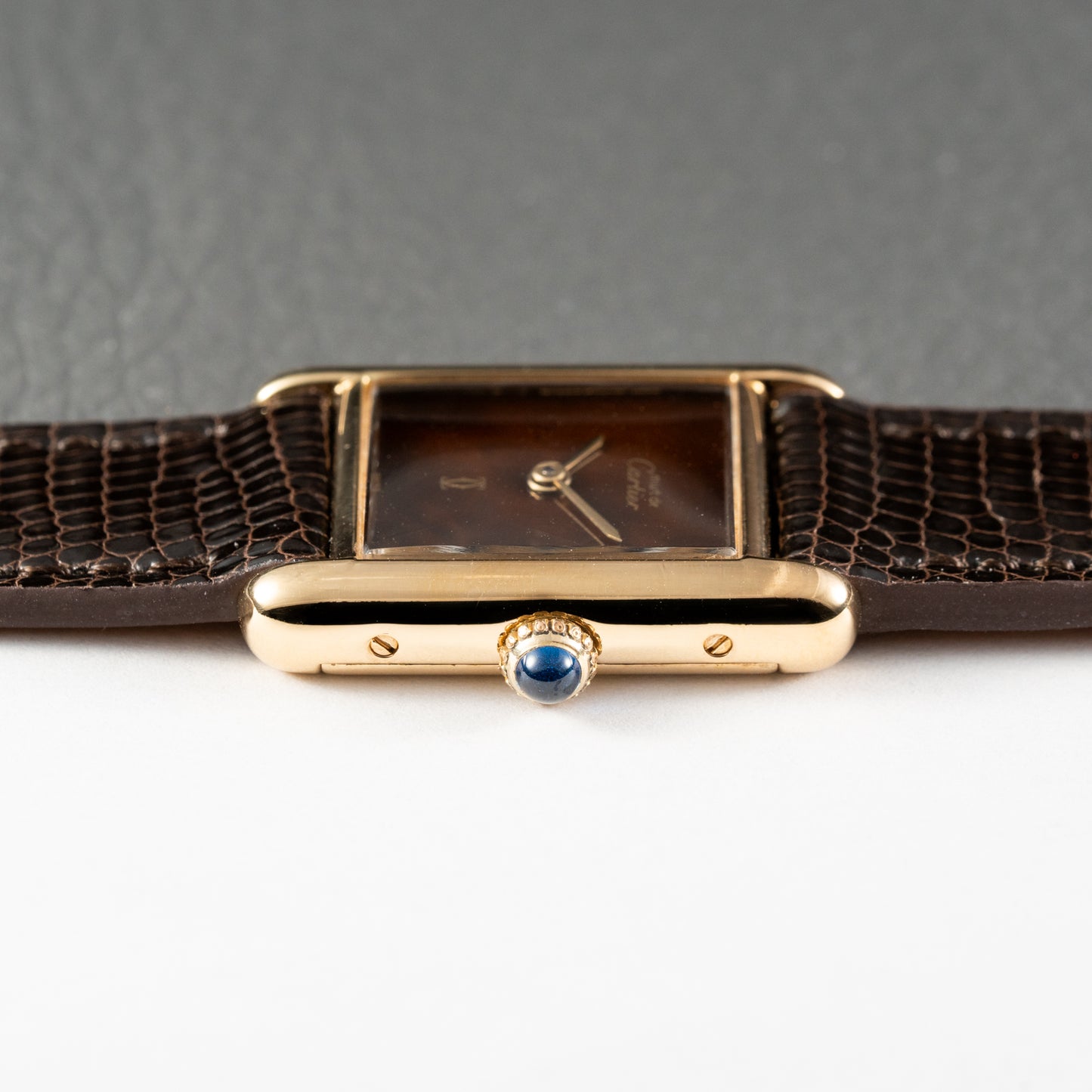 Cartier Tank Must de Vermeil 'Turtle Shell' Brown Wood Dial PM Full Set from 1978!
