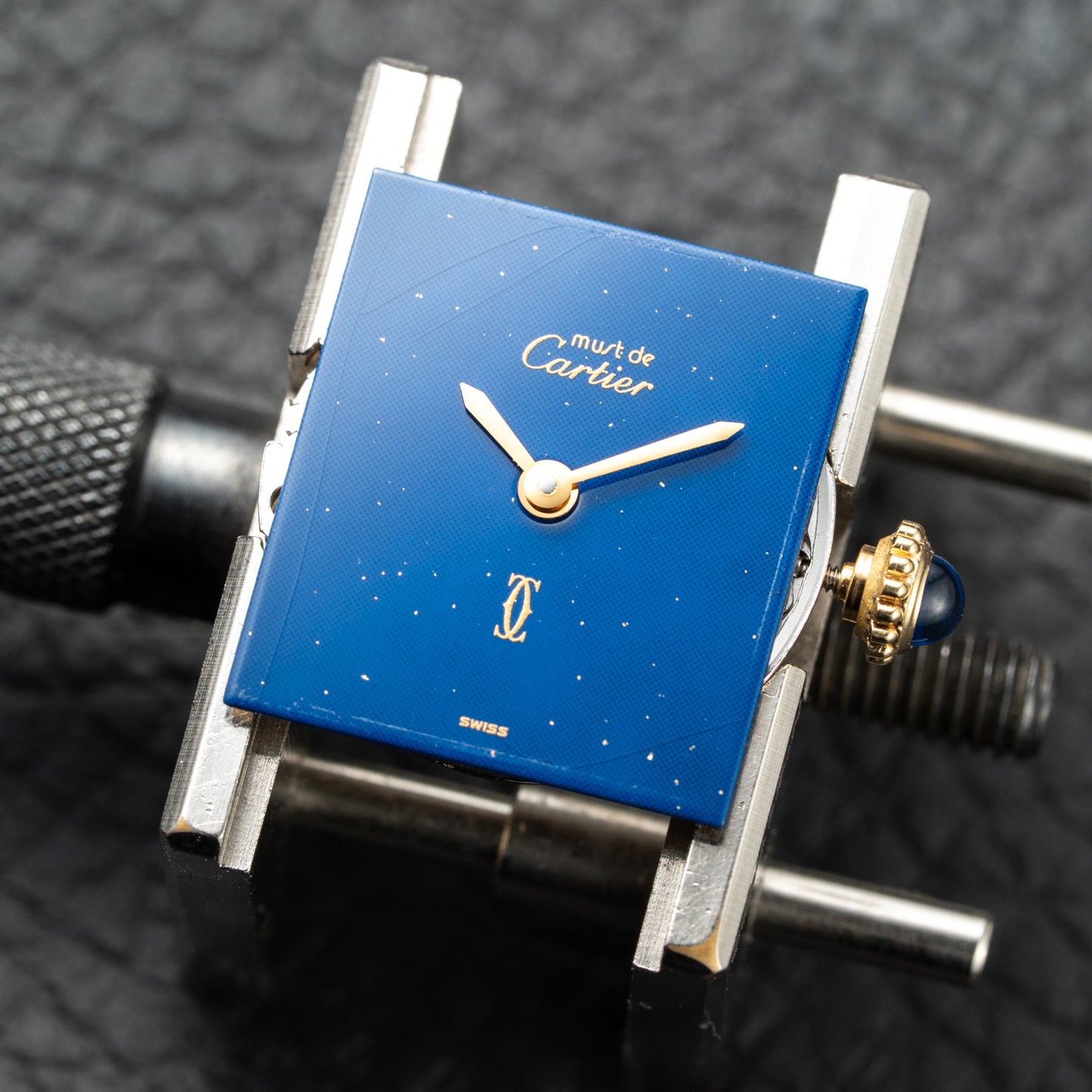 Cartier Tank Must de Blue Lapis Lazuli Dial Vermeil PM Full Set from 1982