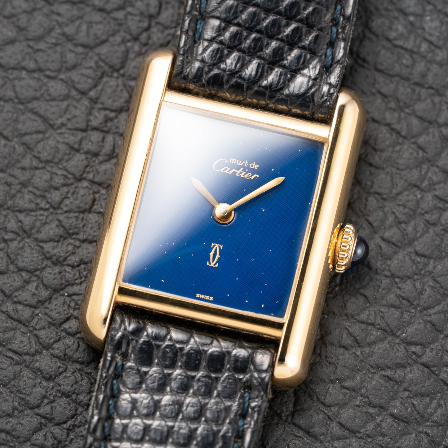 Cartier Tank Must de Blue Lapis Lazuli Dial Vermeil PM Full Set from 1982