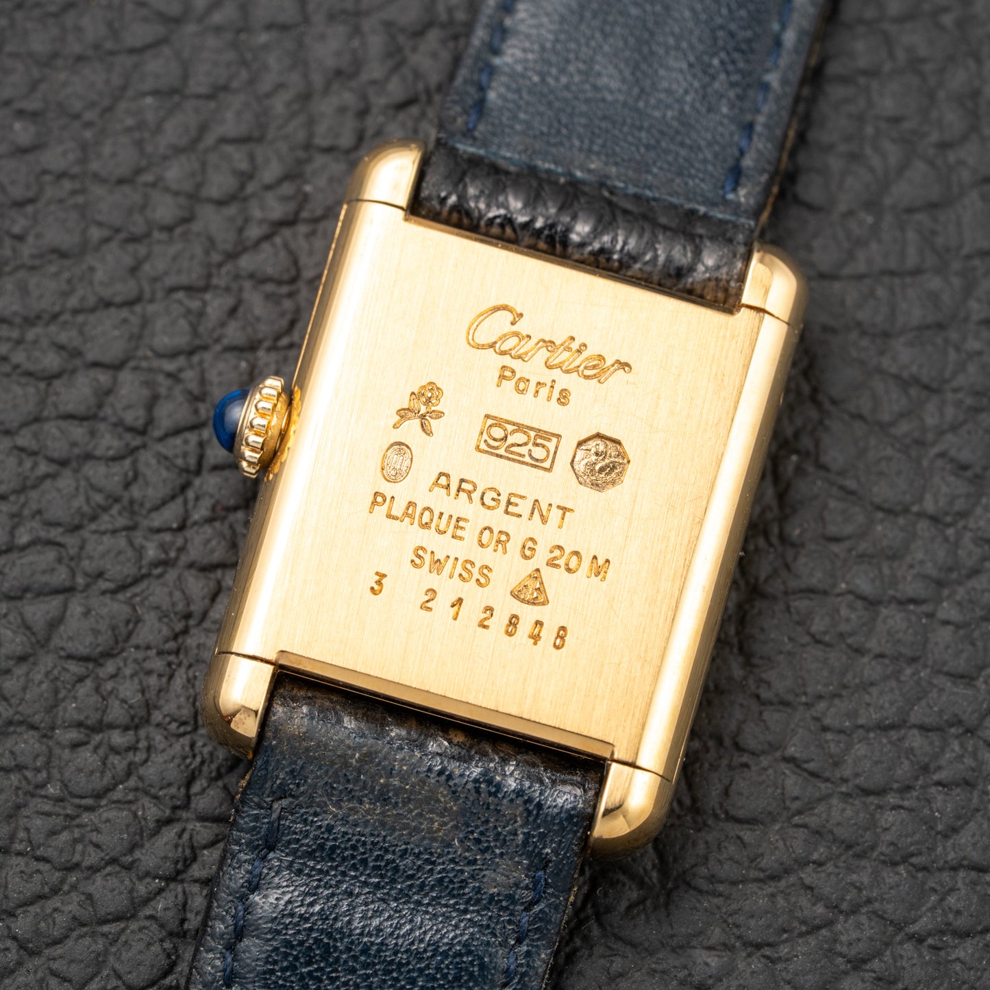 Cartier Tank Must de Blue Lapis Lazuli Dial Vermeil PM Full Set from 1982