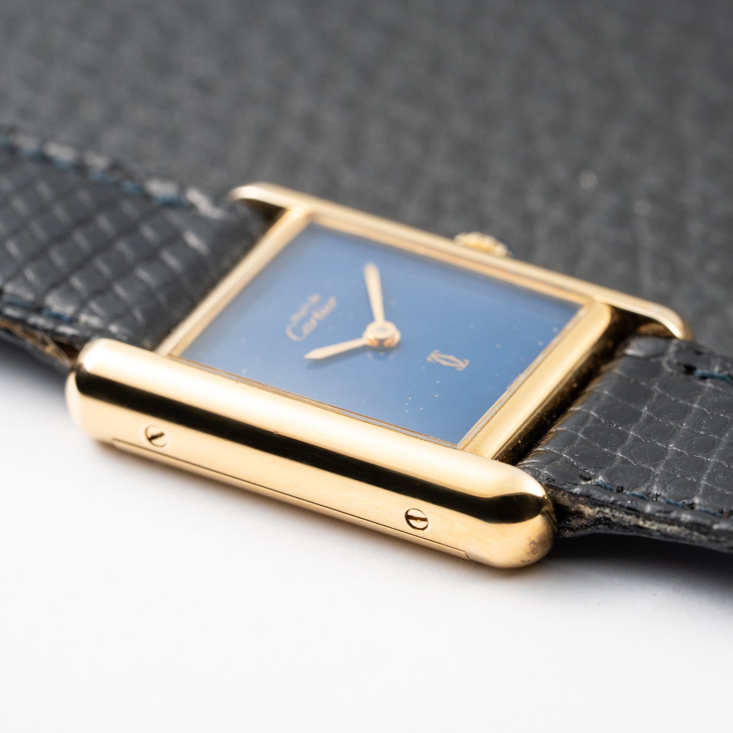 Cartier Tank Must de Blue Lapis Lazuli Dial Vermeil PM Full Set from 1982