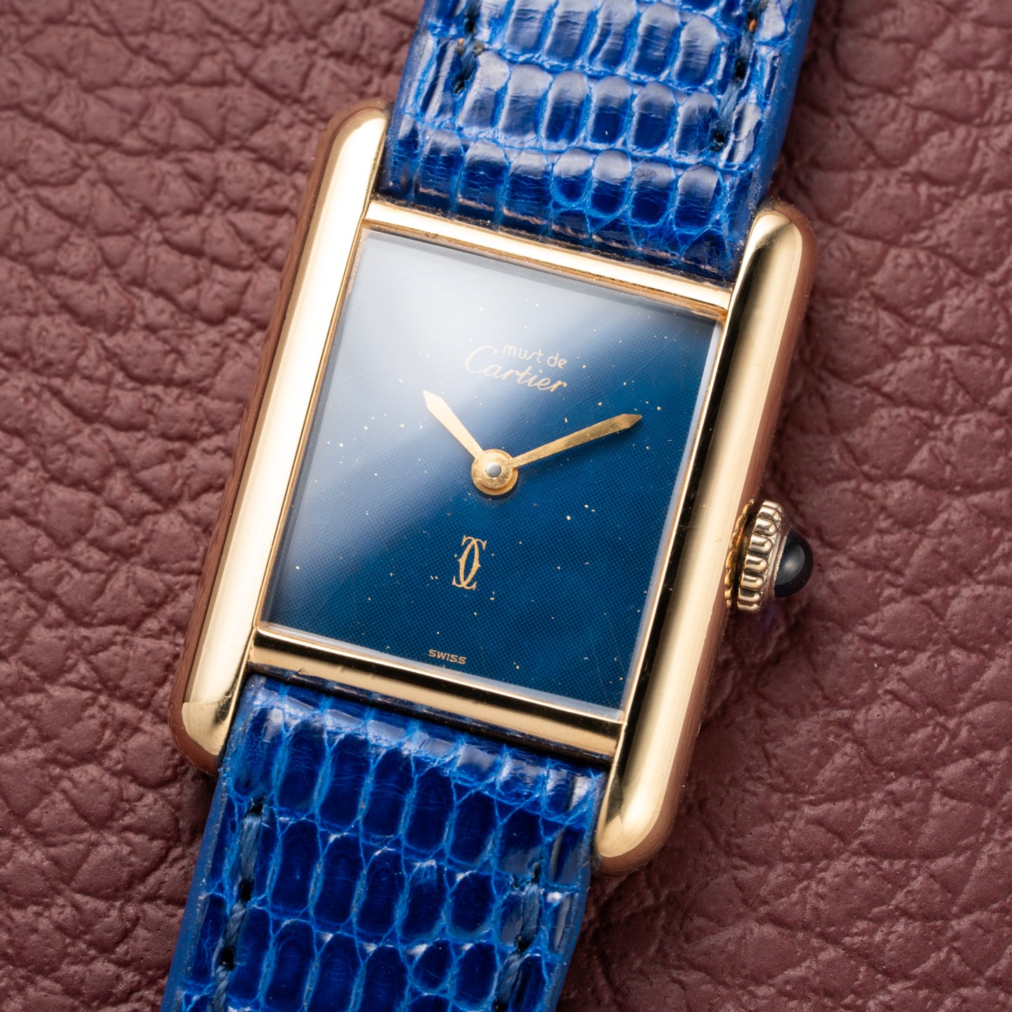 Cartier Tank Must de Blue Lapis Lazuli Dial Vermeil PM 1980s