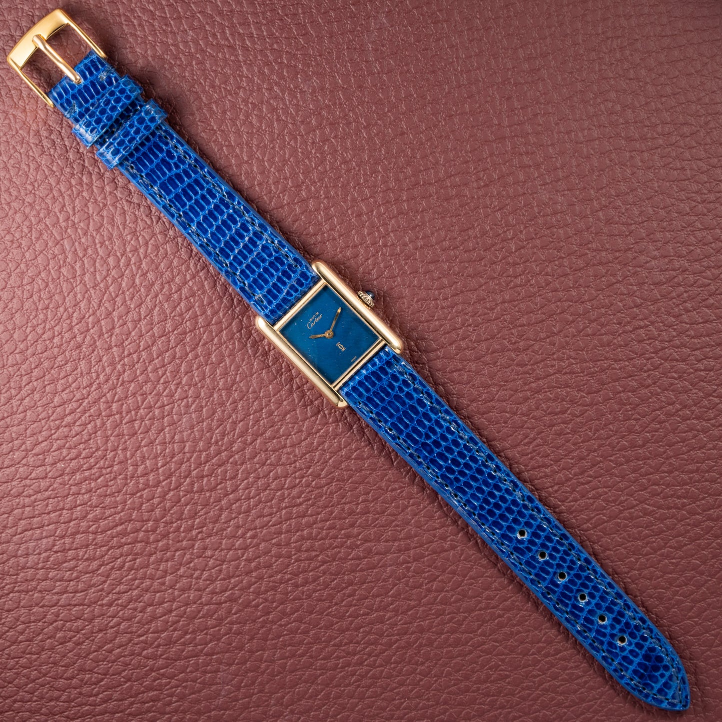 Cartier Tank Must de Blue Lapis Lazuli Dial Vermeil PM 1980s