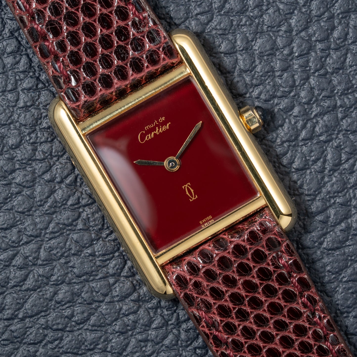 Cartier Must de Tank Vermeil Burgundy Red Dial Reference 5057001