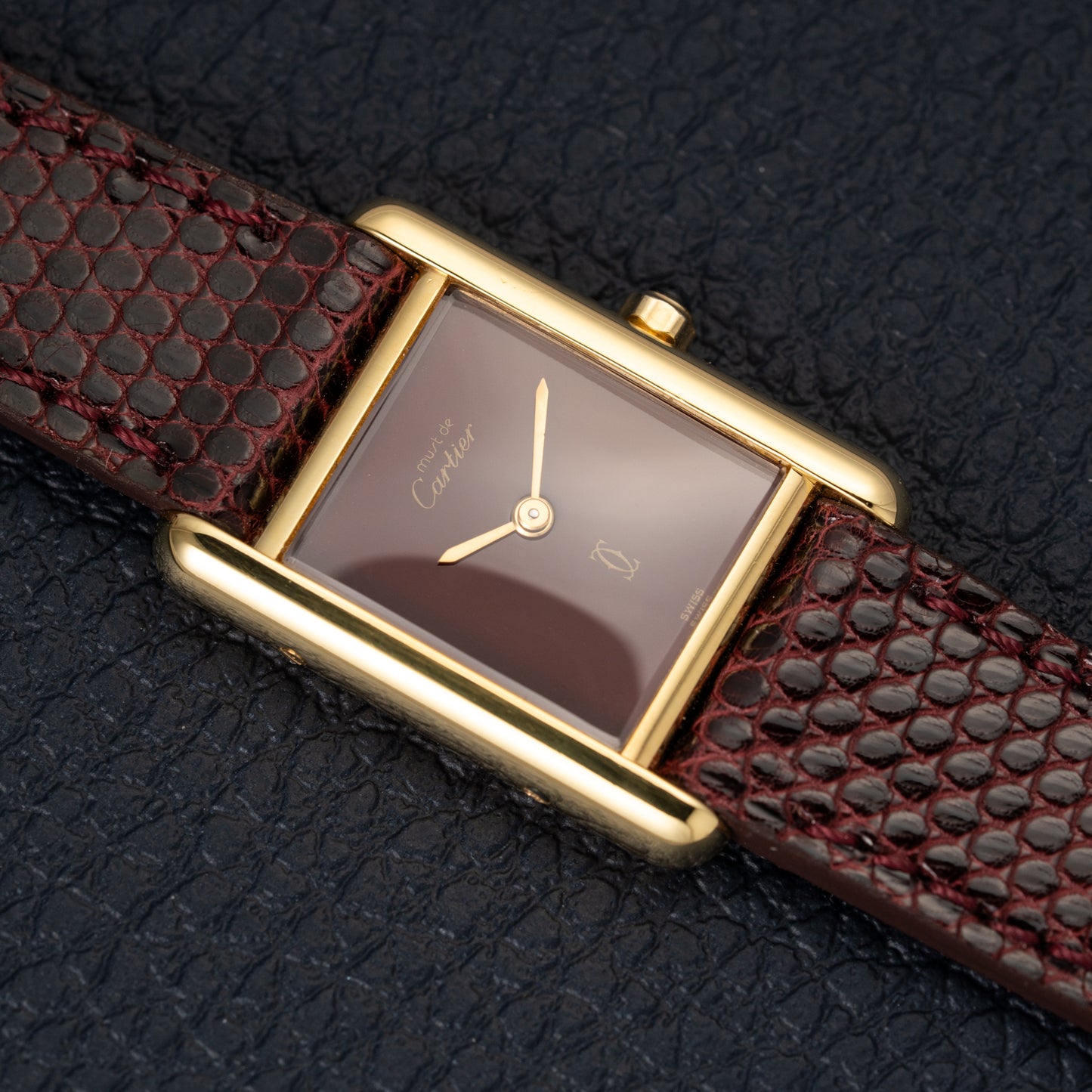 Cartier Must de Tank Vermeil Burgundy Red Dial Reference 5057001