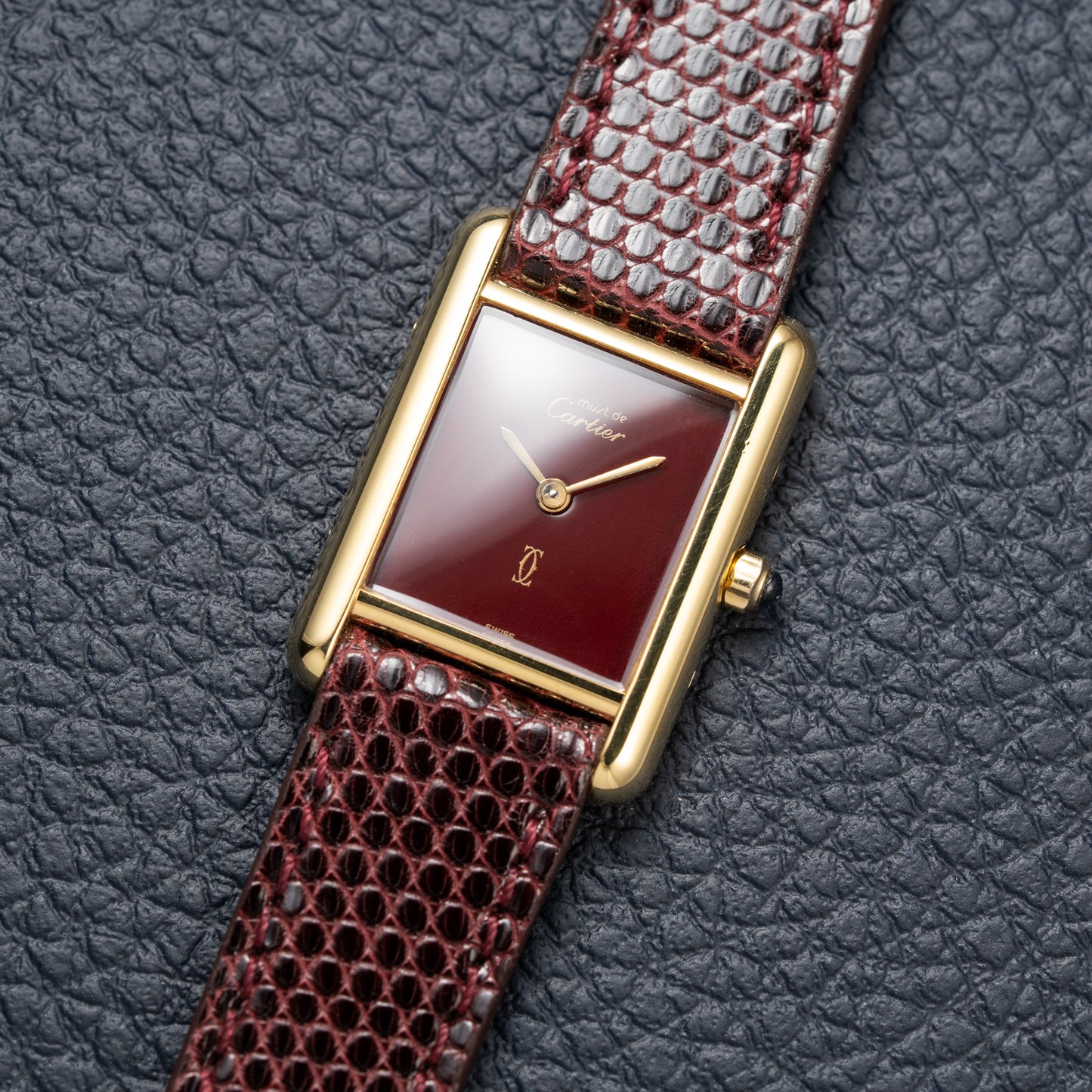 Cartier Must de Tank Vermeil Burgundy Red Dial Reference 5057001