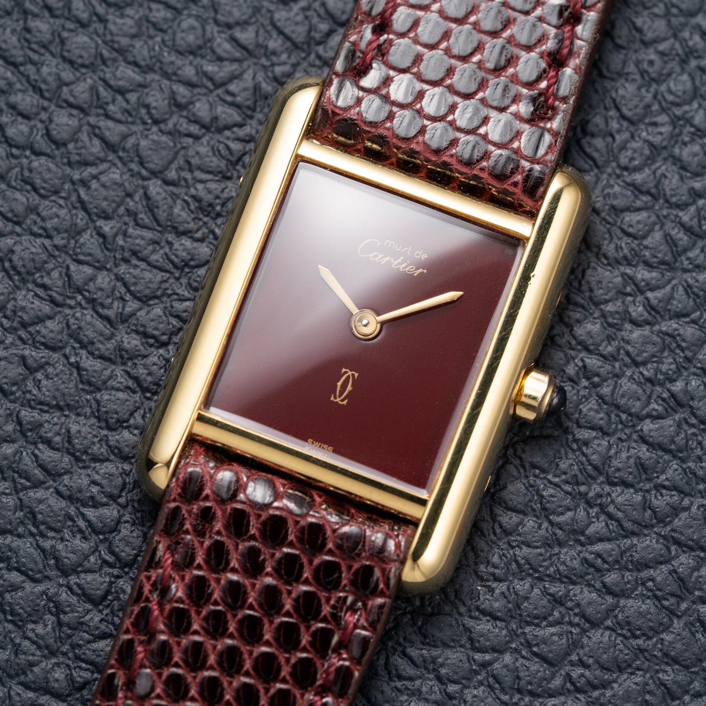 Cartier Must de Tank Vermeil Burgundy Red Dial Reference 5057001