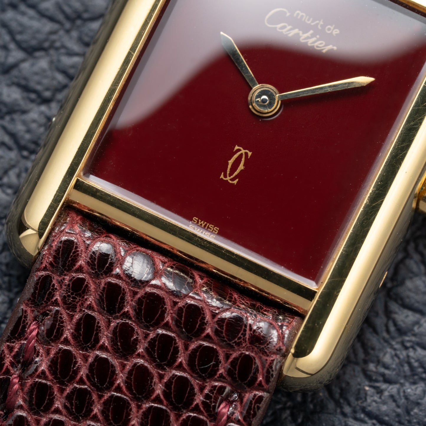 Cartier Must de Tank Vermeil Burgundy Red Dial Reference 5057001