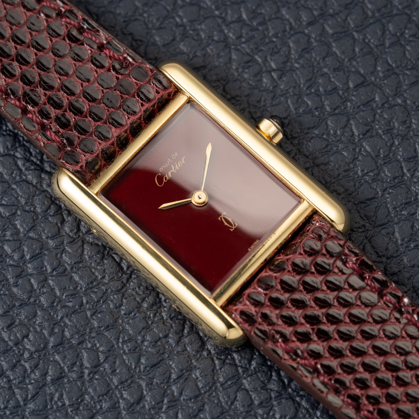 Cartier Must de Tank Vermeil Burgundy Red Dial Reference 5057001
