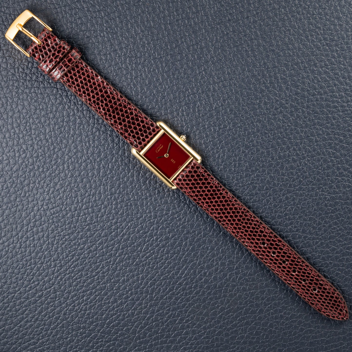 Cartier Must de Tank Vermeil Burgundy Red Dial Reference 5057001