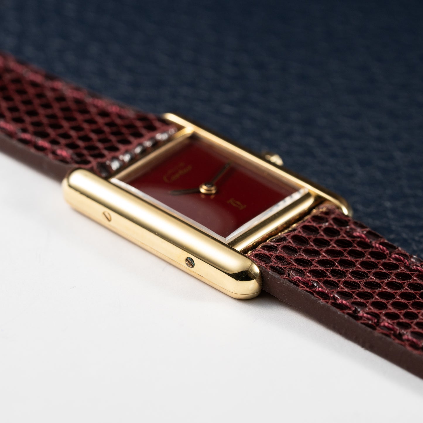 Cartier Must de Tank Vermeil Burgundy Red Dial Reference 5057001