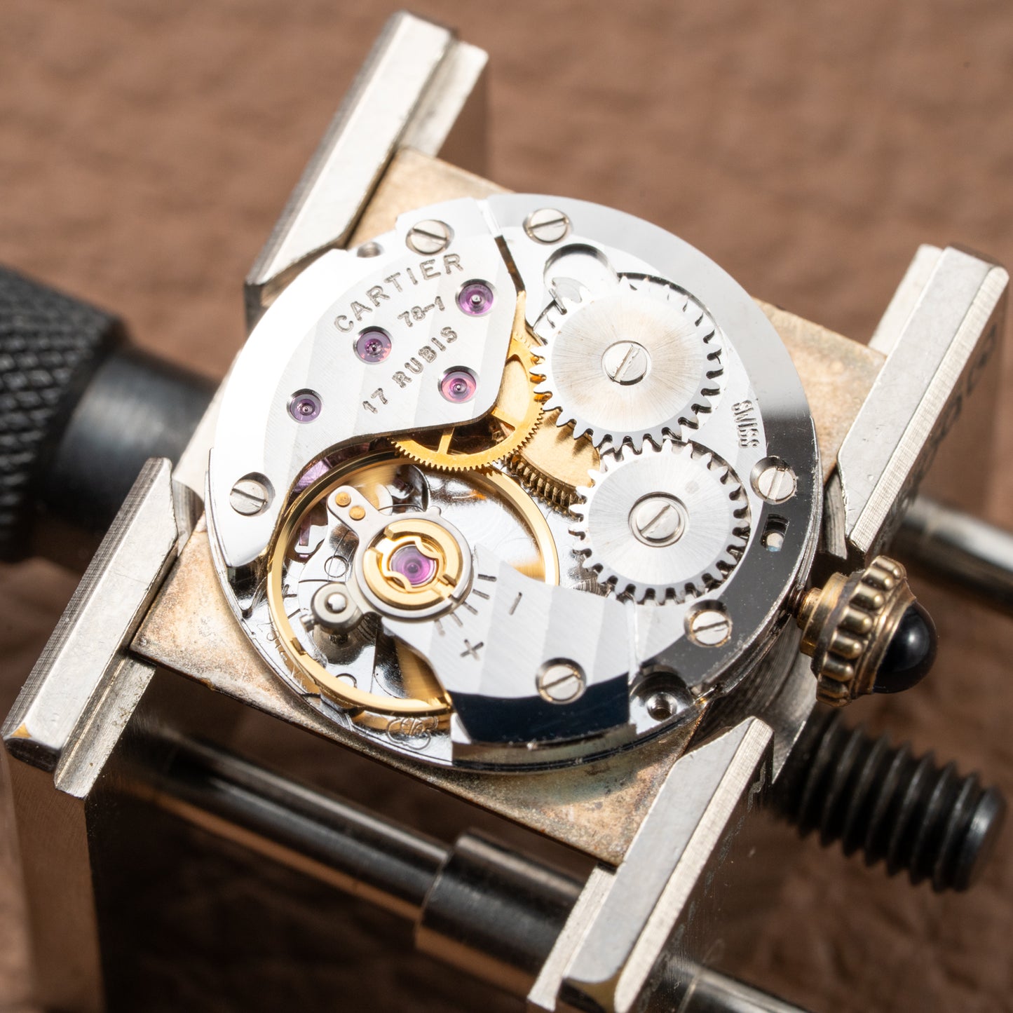 Cartier Tank Must de Vermeil ‘Turtle Shell’ Brown Wood Dial PM from 1980s