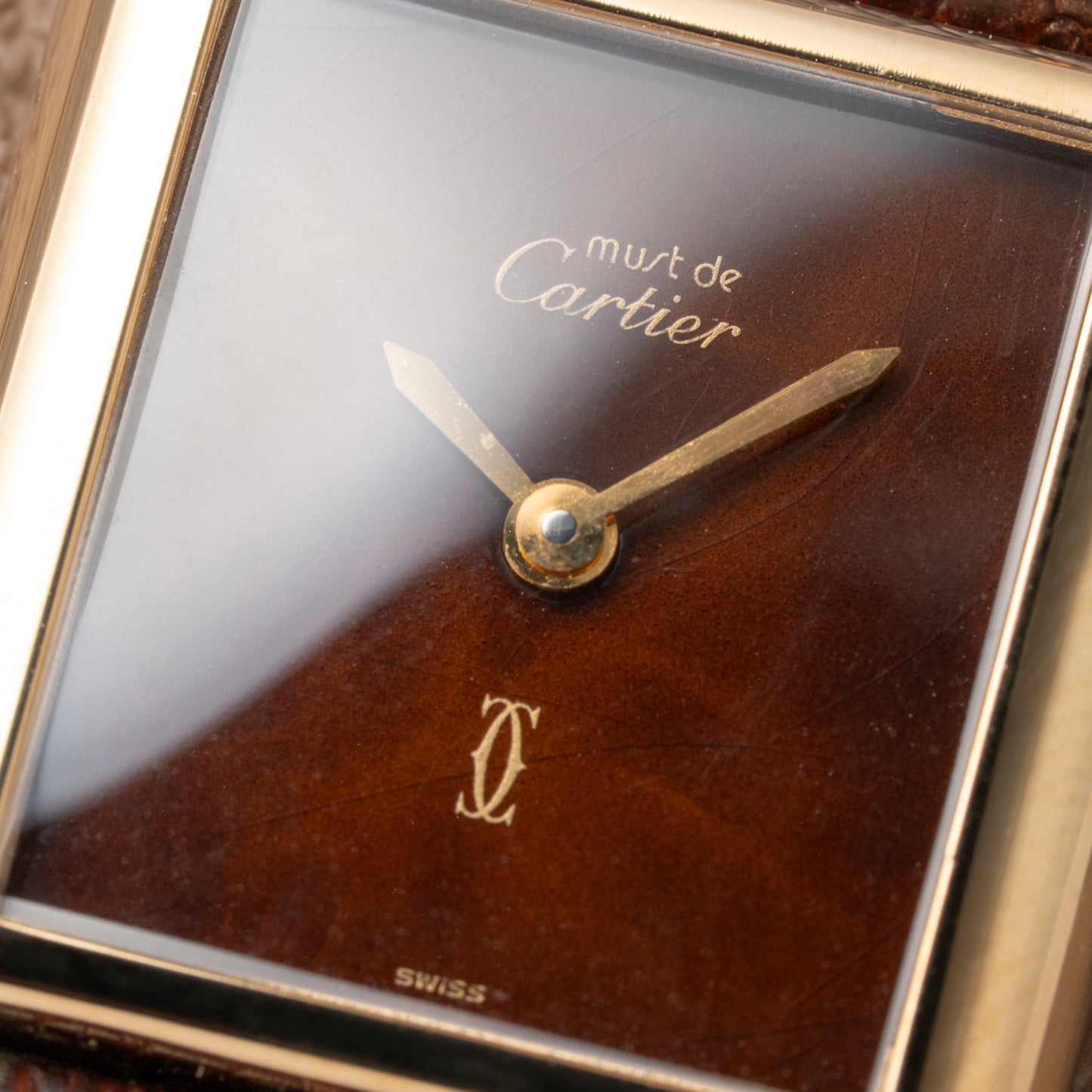 Cartier Tank Must de Vermeil ‘Turtle Shell’ Brown Wood Dial PM from 1980s