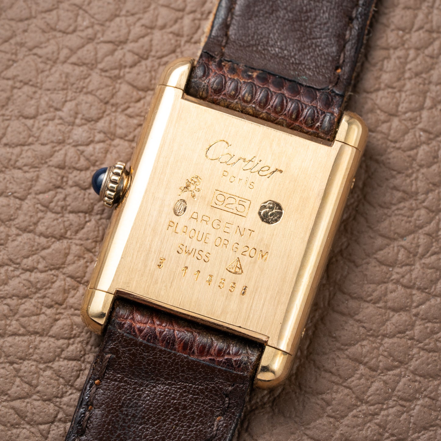 Cartier Tank Must de Vermeil ‘Turtle Shell’ Brown Wood Dial PM from 1980s