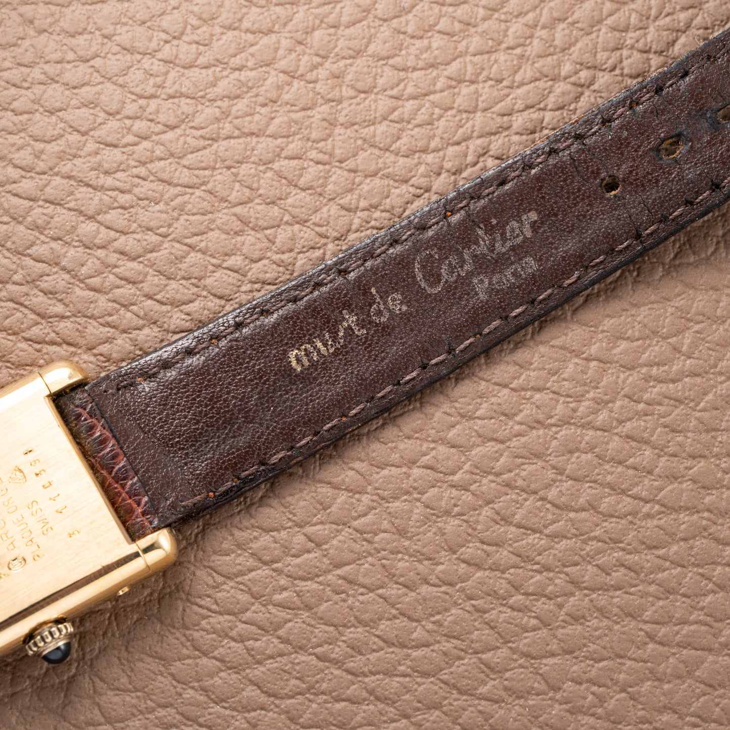 Cartier Tank Must de Vermeil ‘Turtle Shell’ Brown Wood Dial PM from 1980s