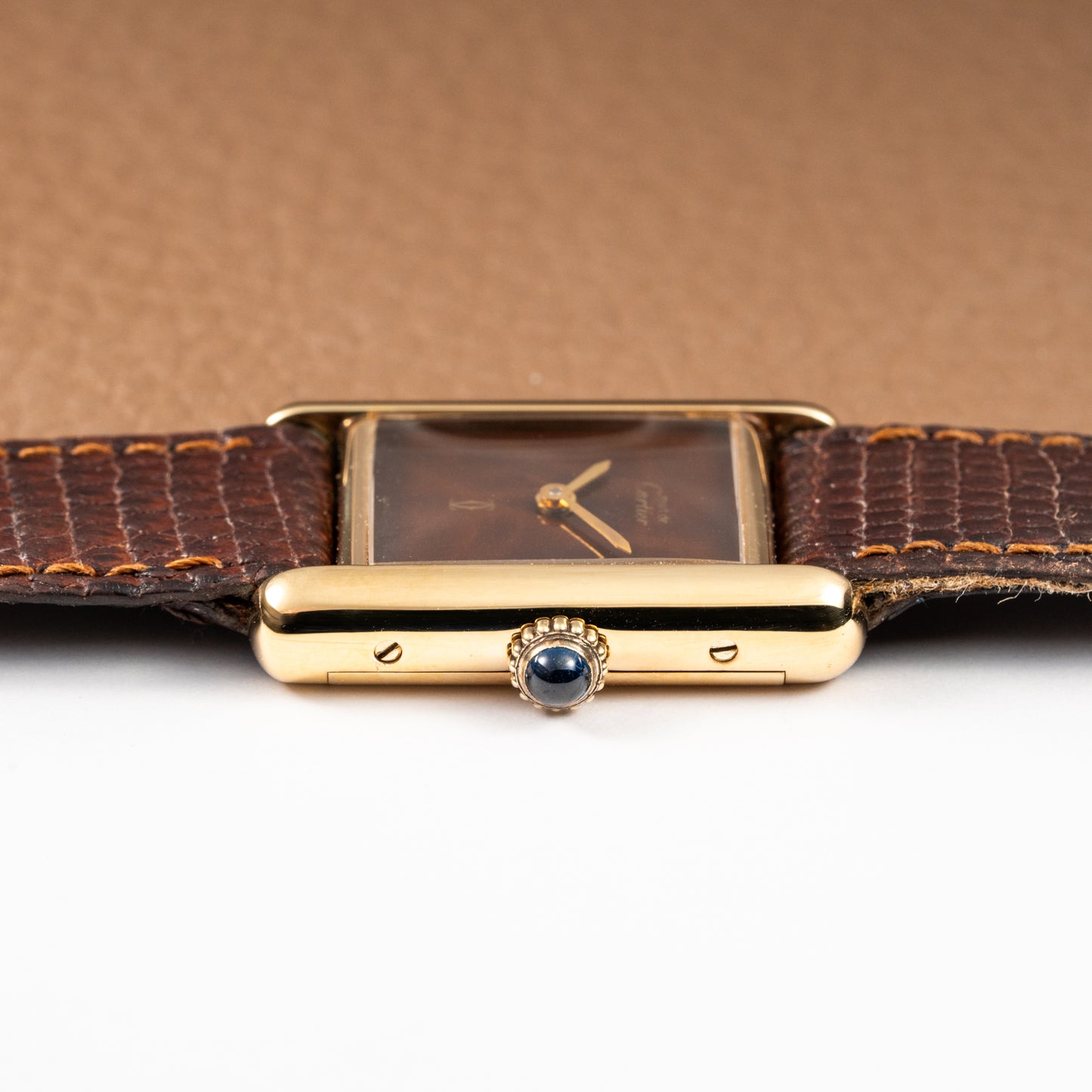 Cartier Tank Must de Vermeil ‘Turtle Shell’ Brown Wood Dial PM from 1980s