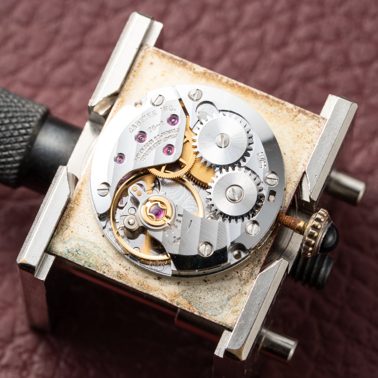 Cartier Must de Tank Vermeil Burgundy Red Dial GM 1980s