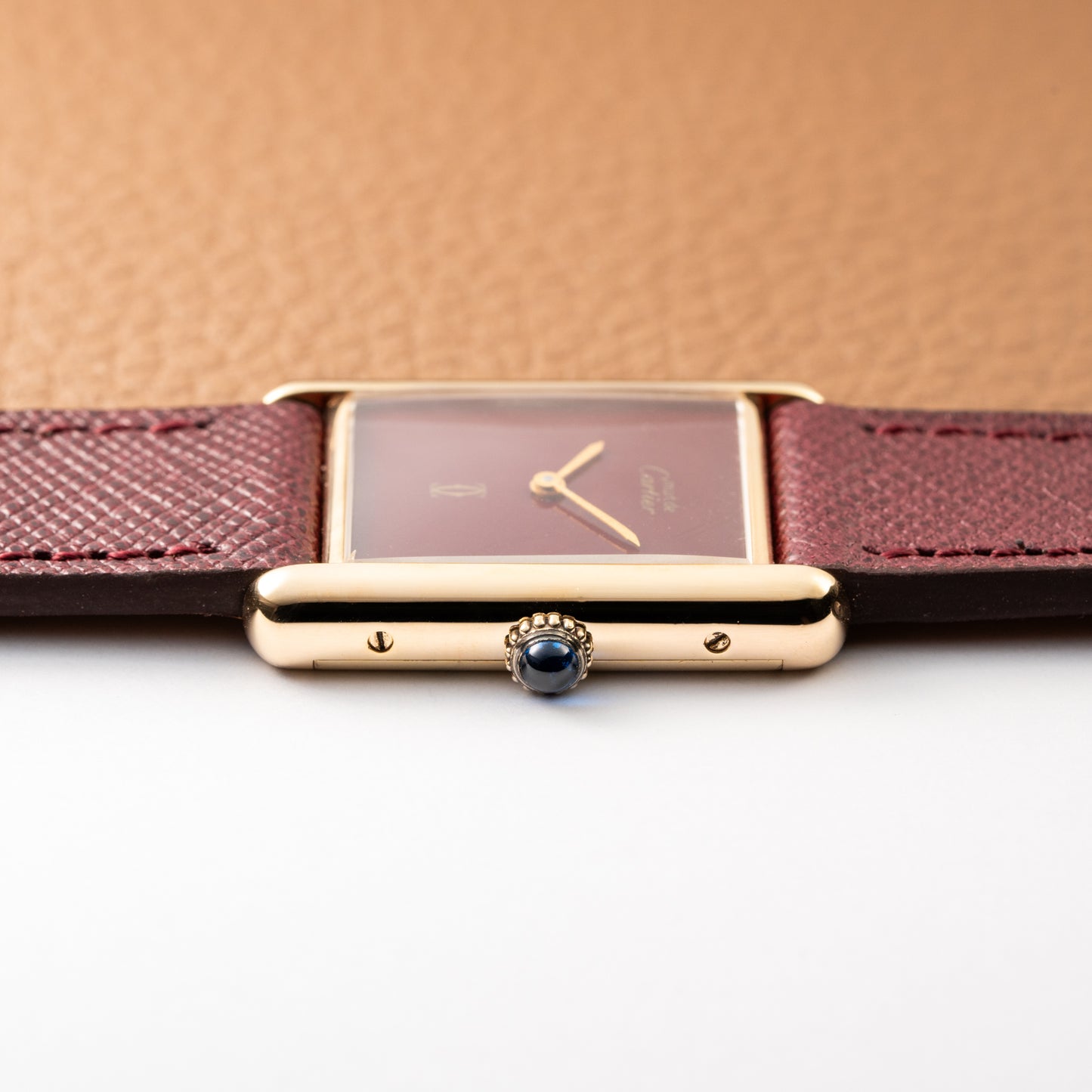 Cartier Must de Tank Vermeil Burgundy Red Dial GM 1980s