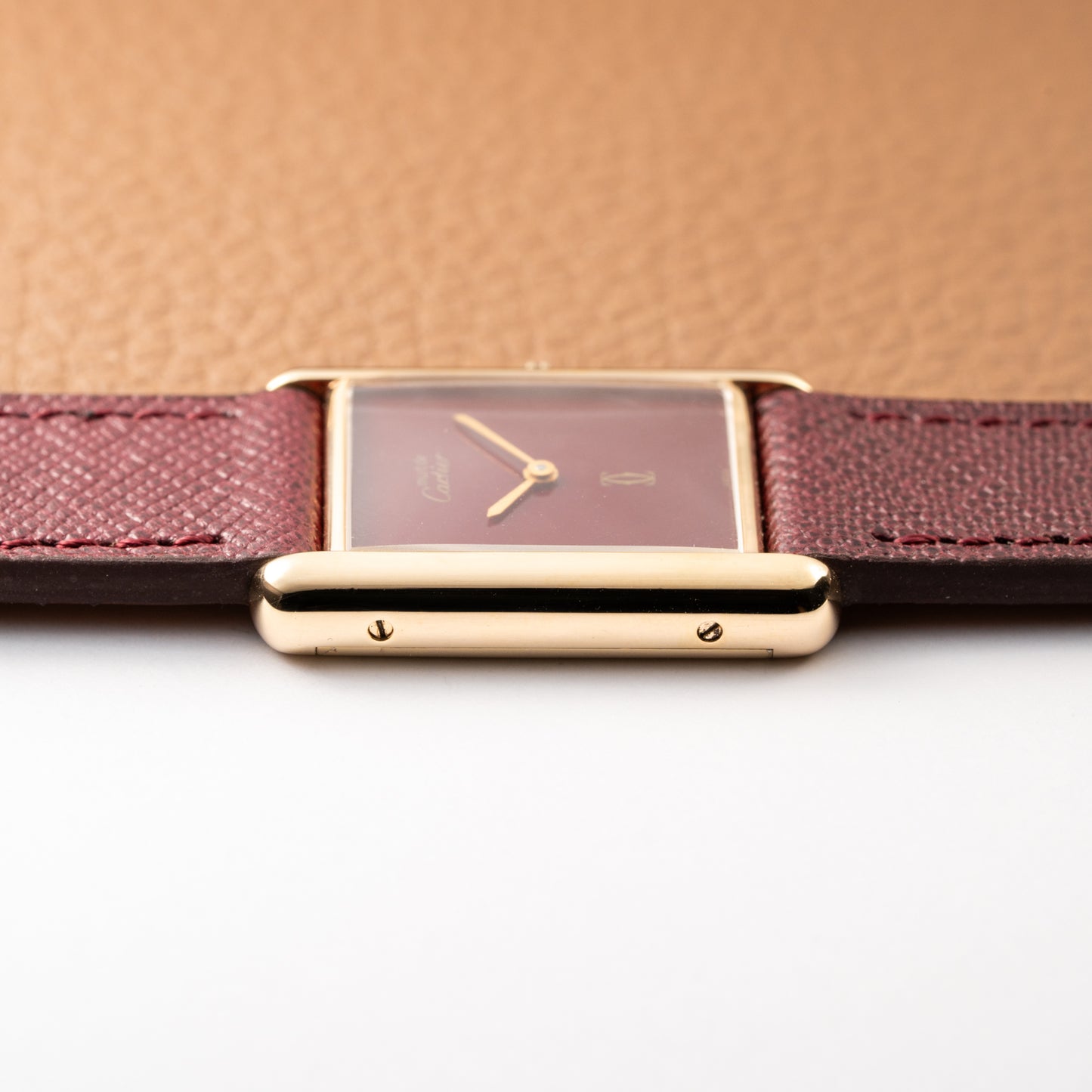 Cartier Must de Tank Vermeil Burgundy Red Dial GM 1980s