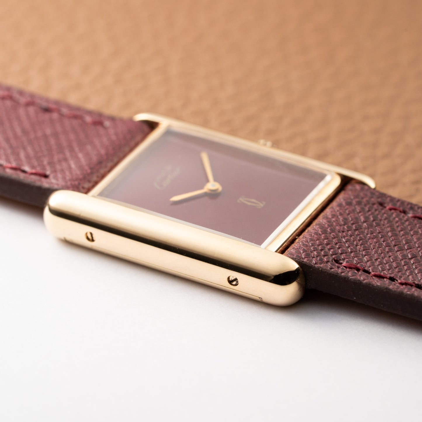 Cartier Must de Tank Vermeil Burgundy Red Dial GM 1980s