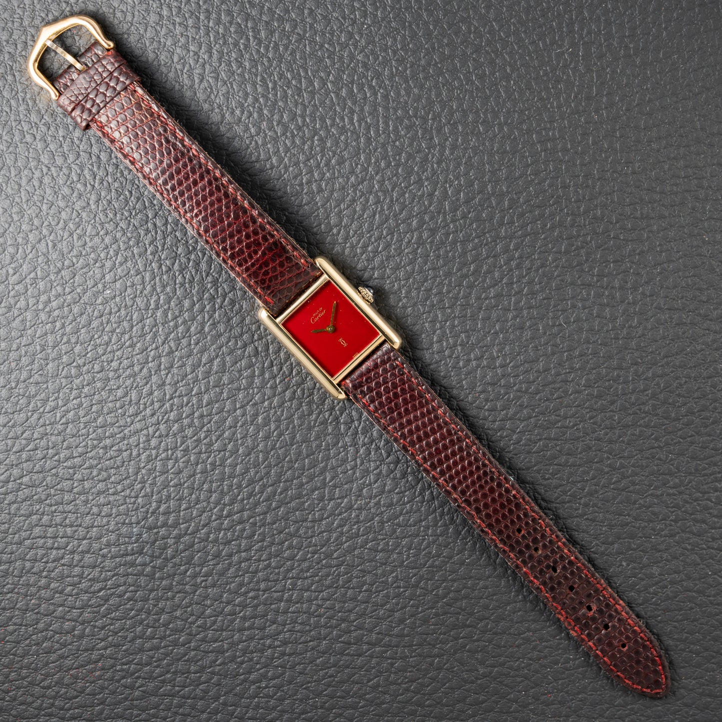 Cartier Must de Tank Vermeil Burgundy Red Dial PM 1980s
