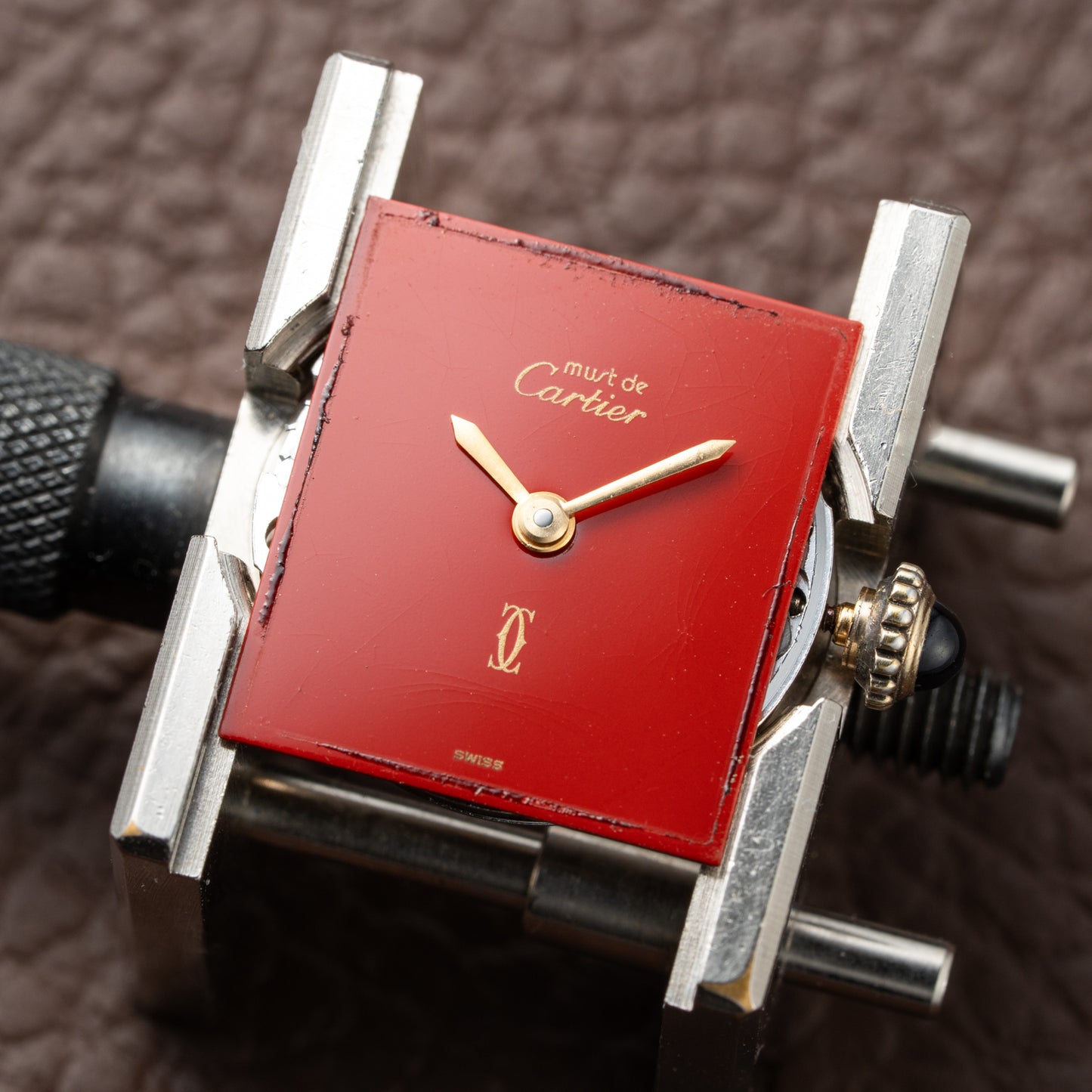 Cartier Must de Tank Vermeil Burgundy Red Dial PM 1980s