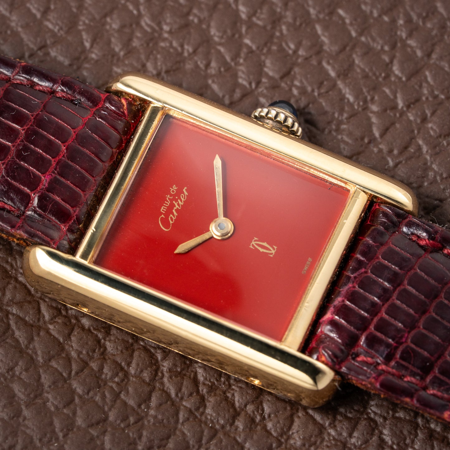 Cartier Must de Tank Vermeil Burgundy Red Dial PM 1980s