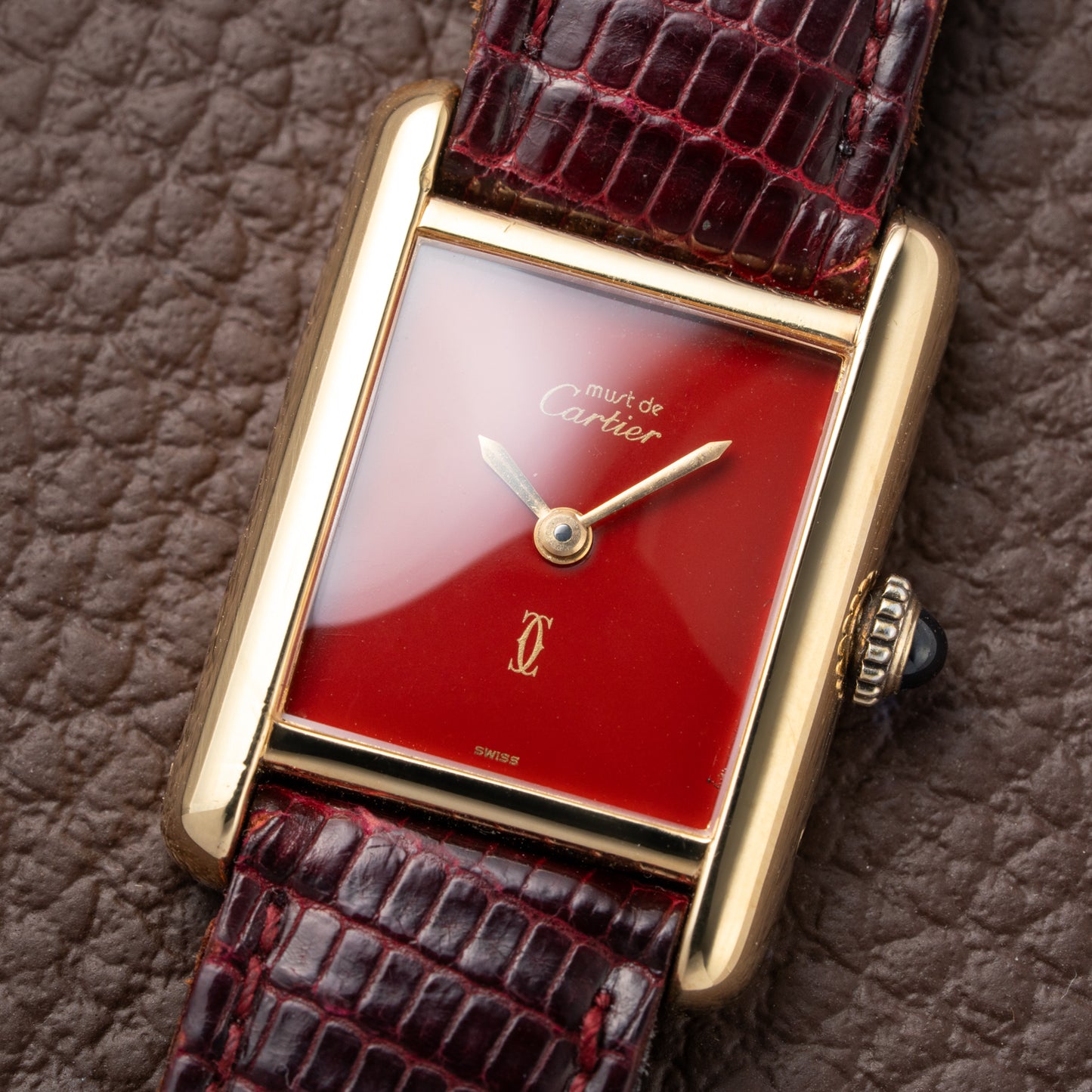 Cartier Must de Tank Vermeil Burgundy Red Dial PM 1980s