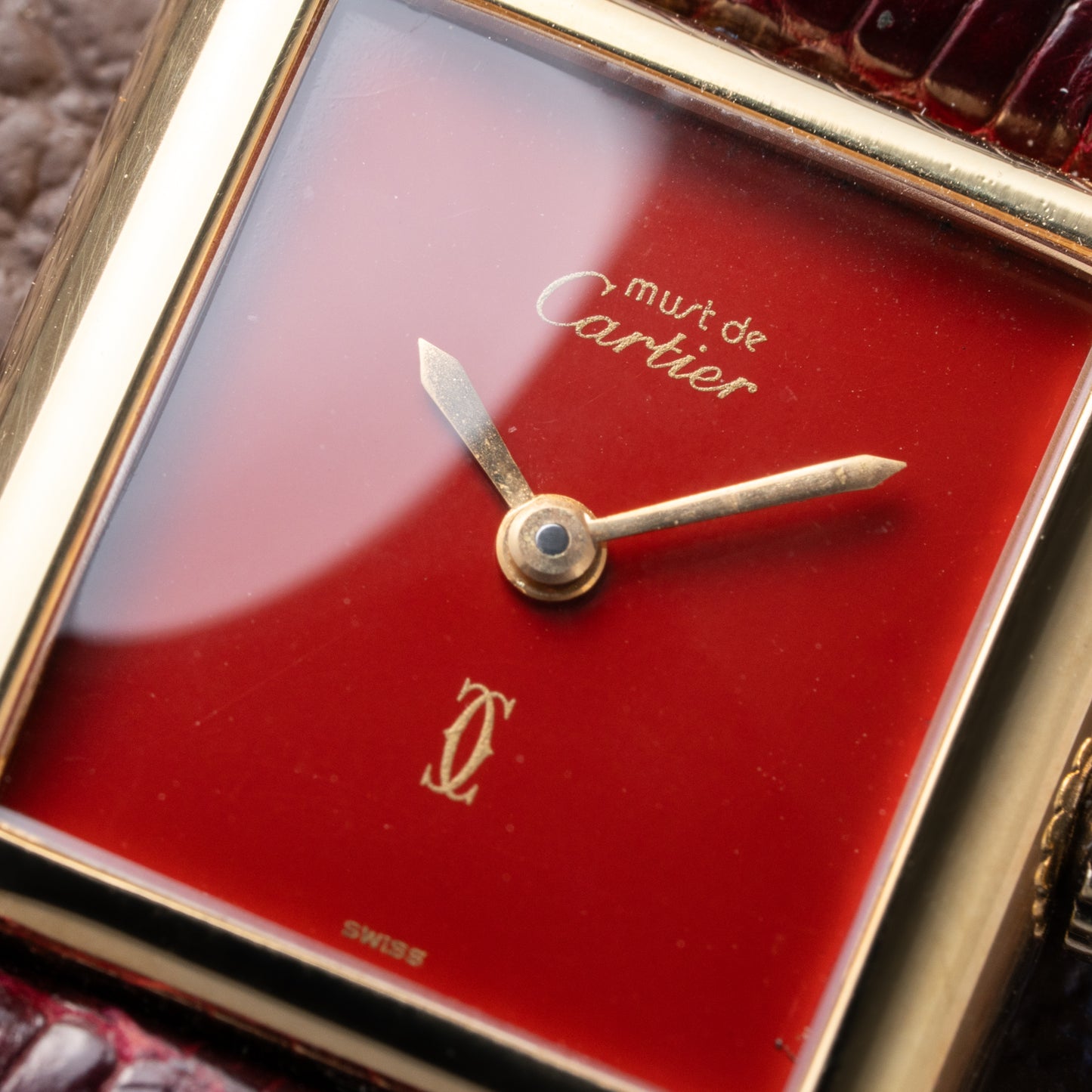 Cartier Must de Tank Vermeil Burgundy Red Dial PM 1980s