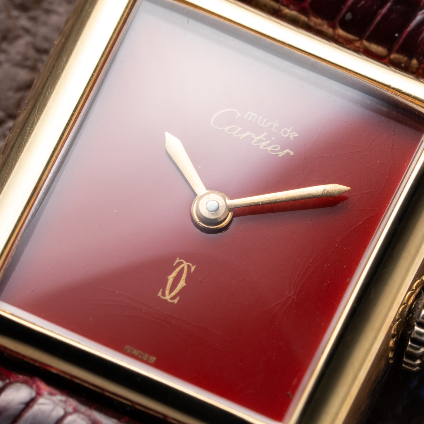 Cartier Must de Tank Vermeil Burgundy Red Dial PM 1980s