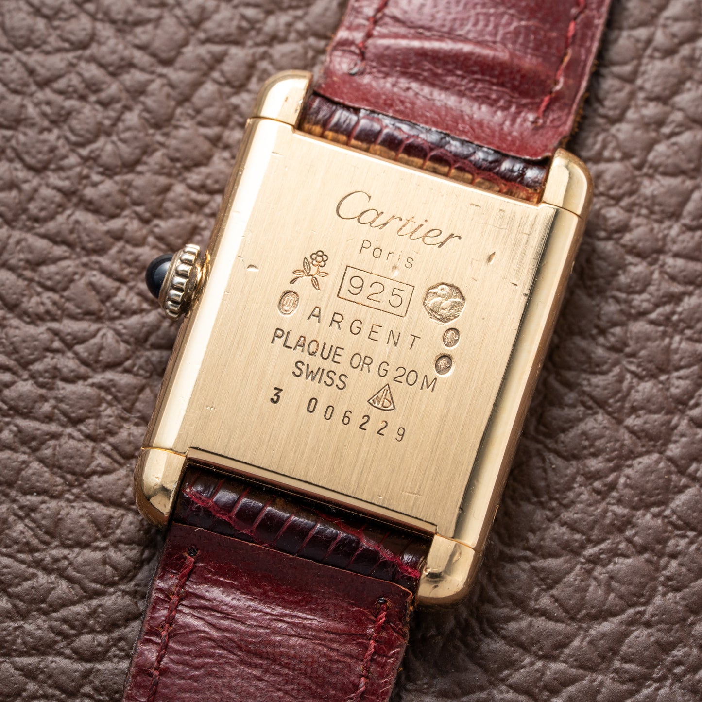 Cartier Must de Tank Vermeil Burgundy Red Dial PM 1980s