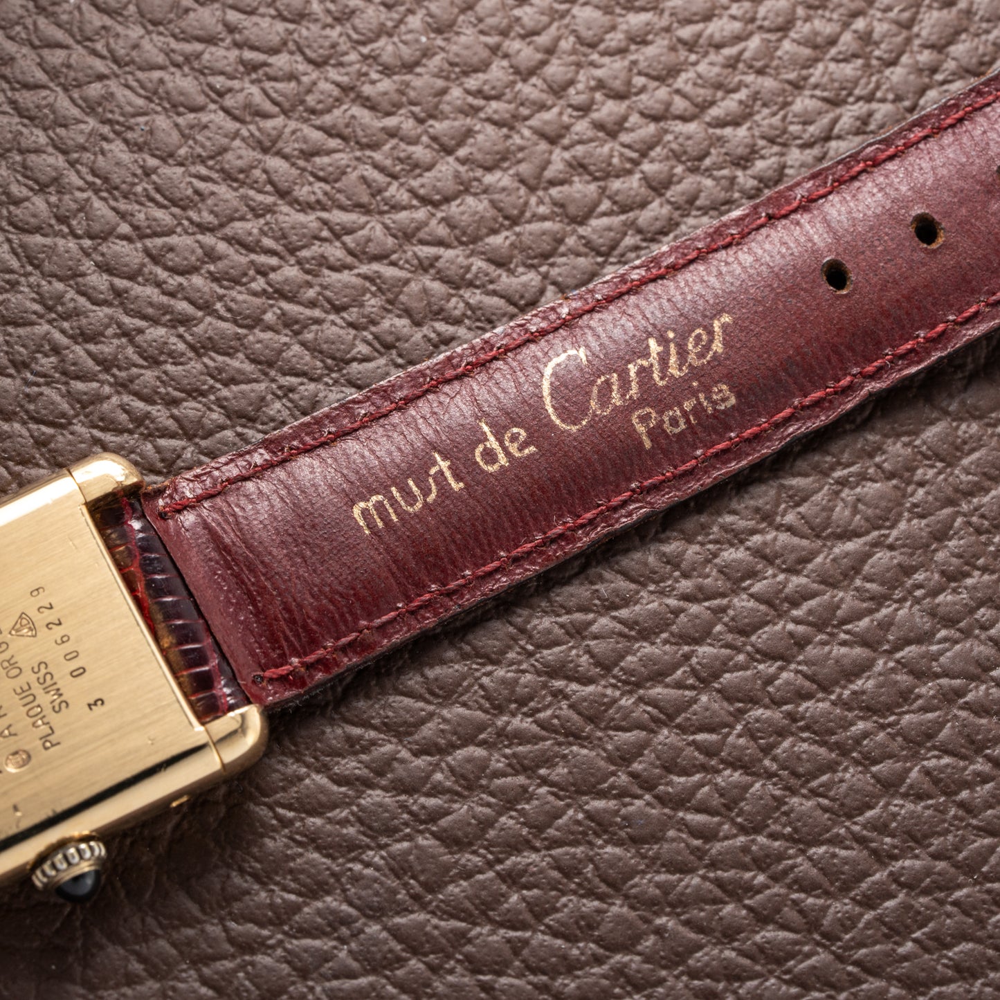 Cartier Must de Tank Vermeil Burgundy Red Dial PM 1980s