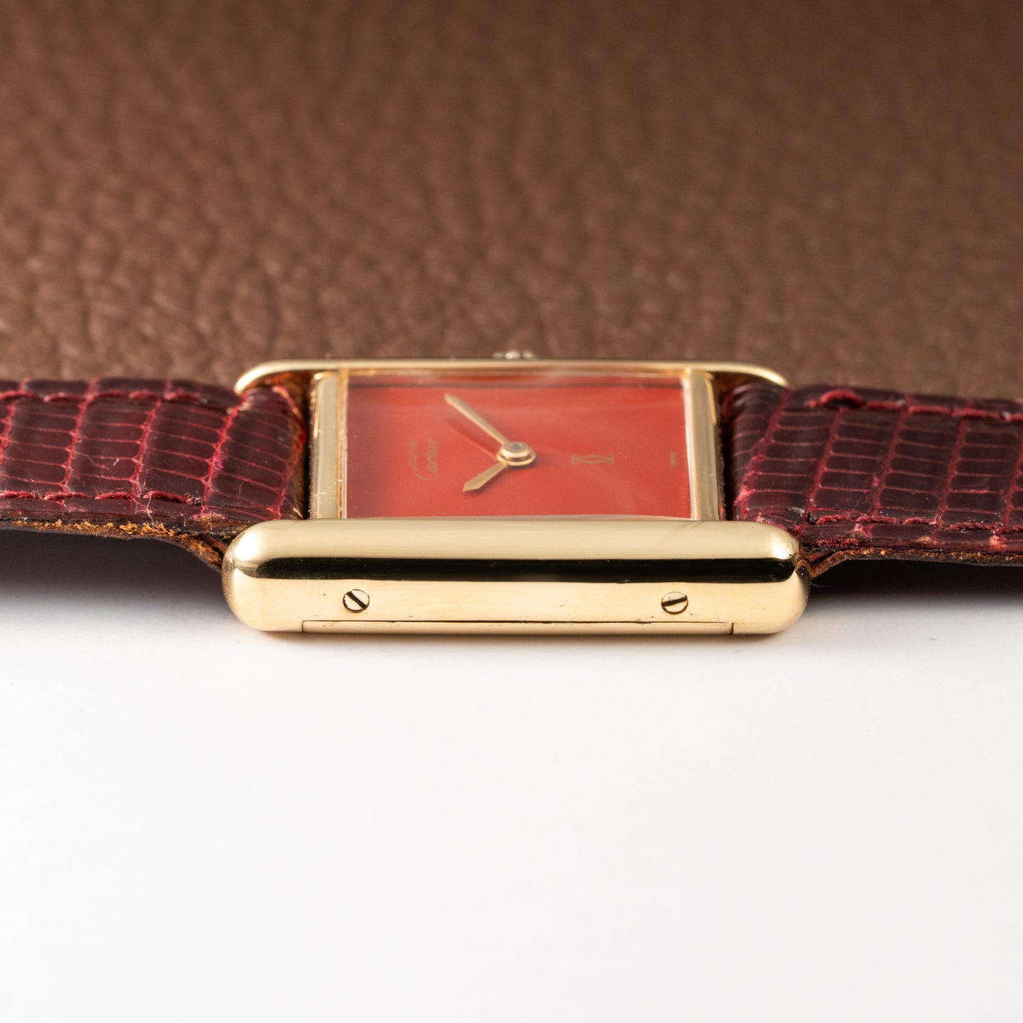 Cartier Must de Tank Vermeil Burgundy Red Dial PM 1980s