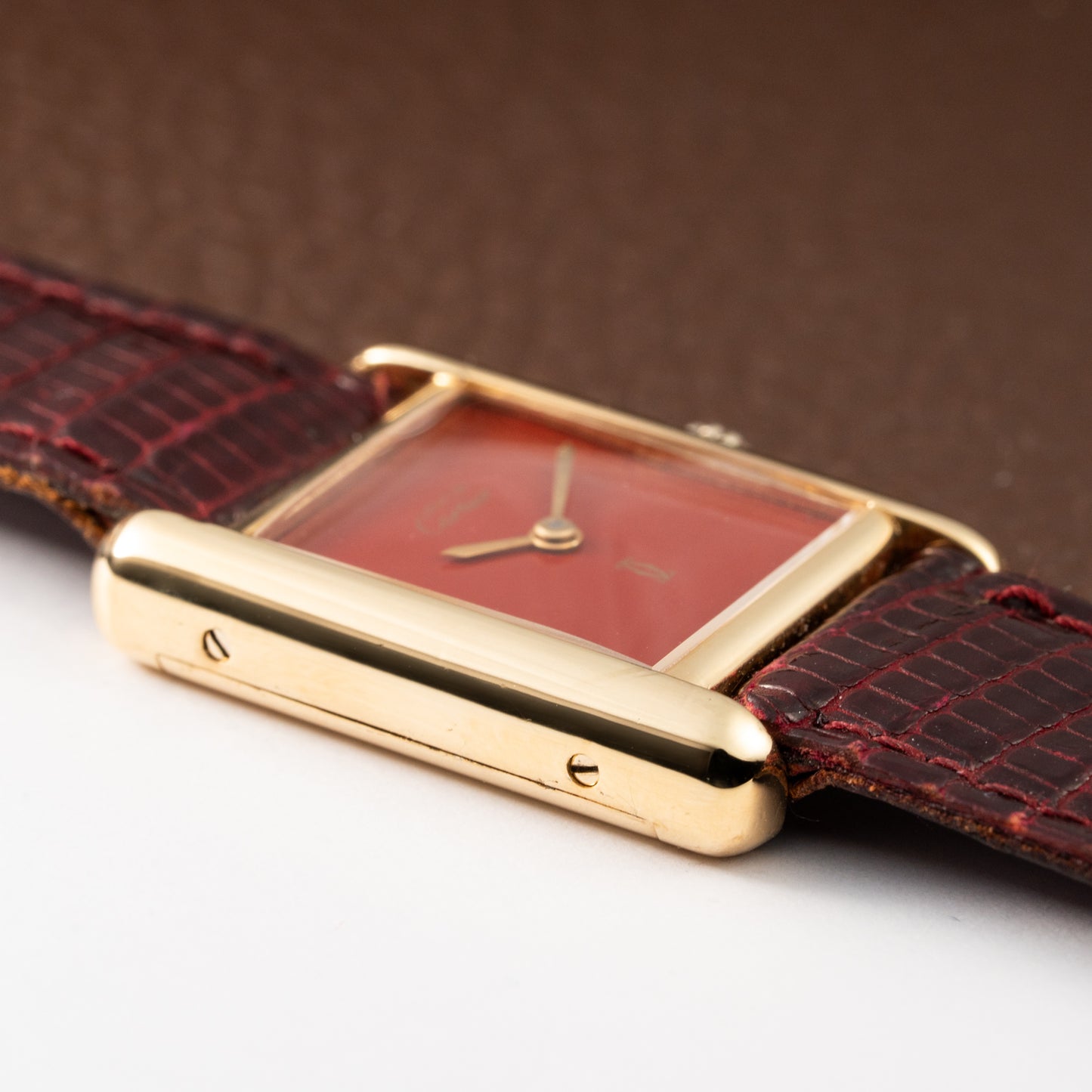 Cartier Must de Tank Vermeil Burgundy Red Dial PM 1980s