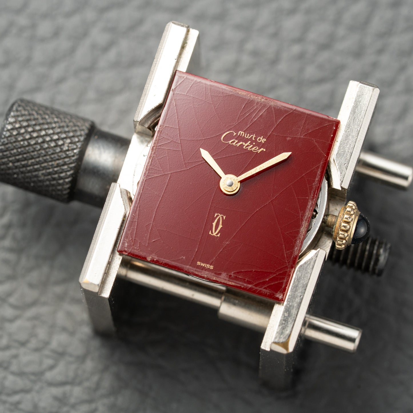 Cartier Must de Tank Vermeil Burgundy Red Dial PM 1980s