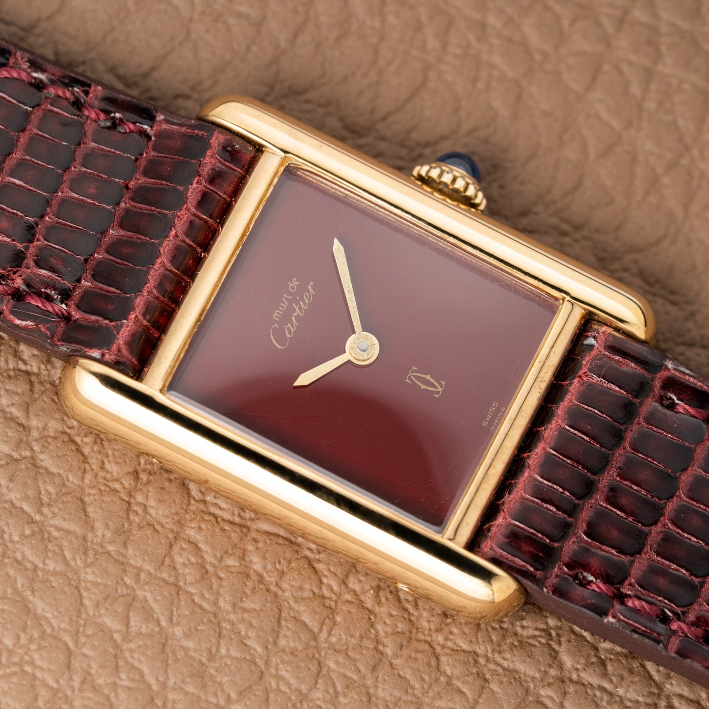 Cartier Must de Tank Vermeil Burgundy Red Dial PM 1980s