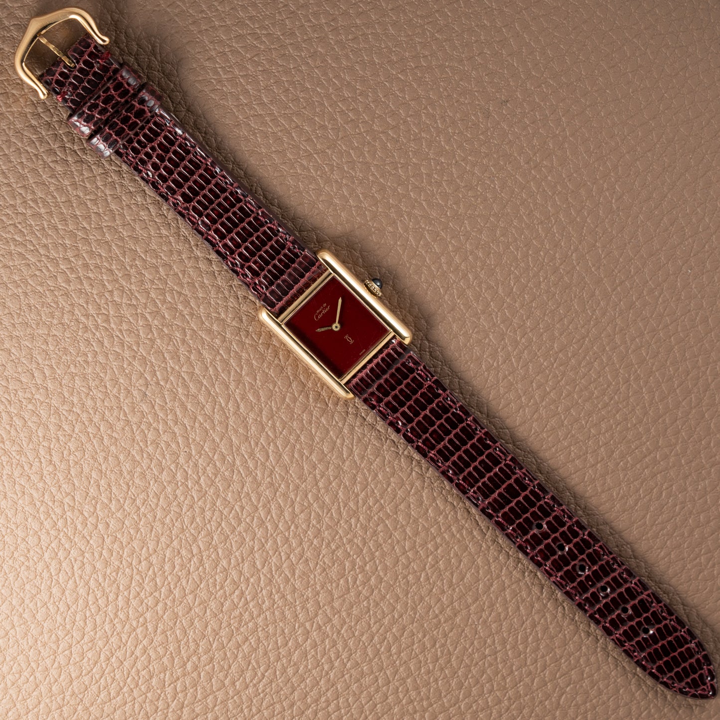 Cartier Must de Tank Vermeil Burgundy Red Dial PM 1980s