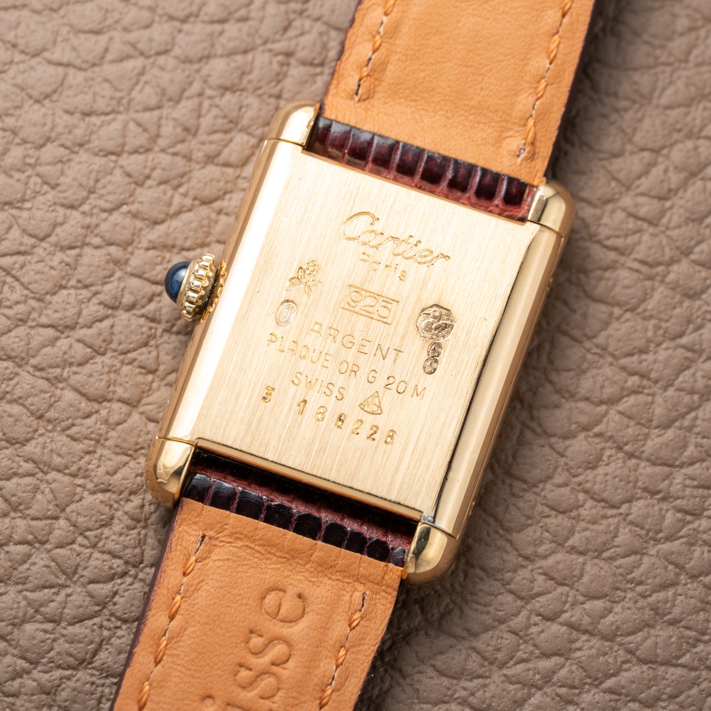 Cartier Must de Tank Vermeil Burgundy Red Dial PM 1980s